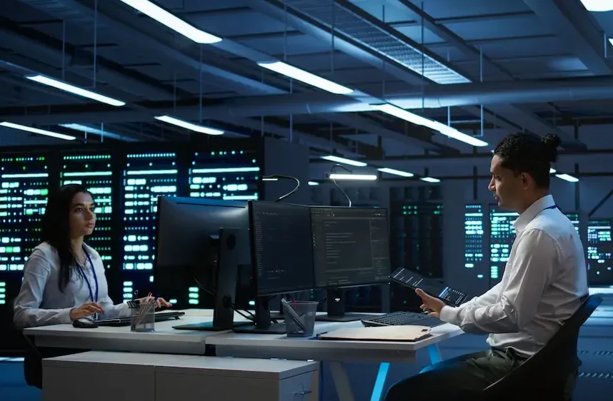 Collaborateurs au sein d'un datacenter